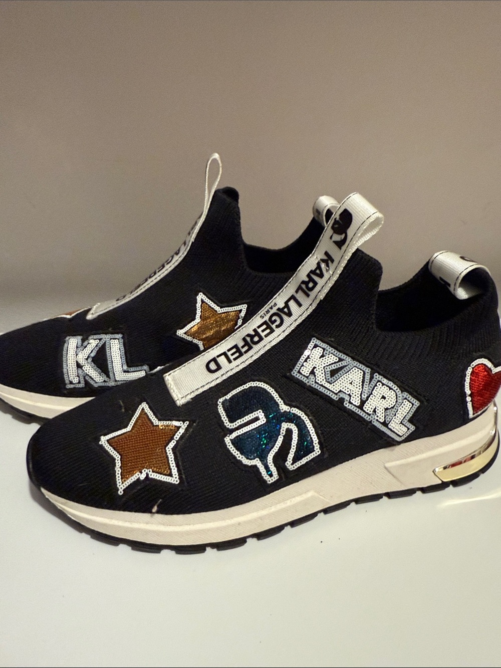 Karl Lagerfeld Black Slip-On Kids Sneakers with Patch Details